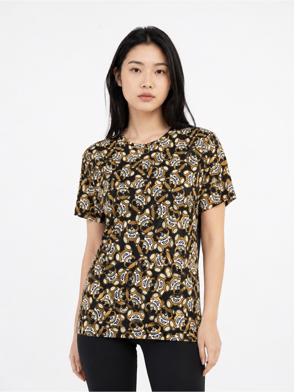 New Moschino toy Black and Gold Patterned T-Shirt